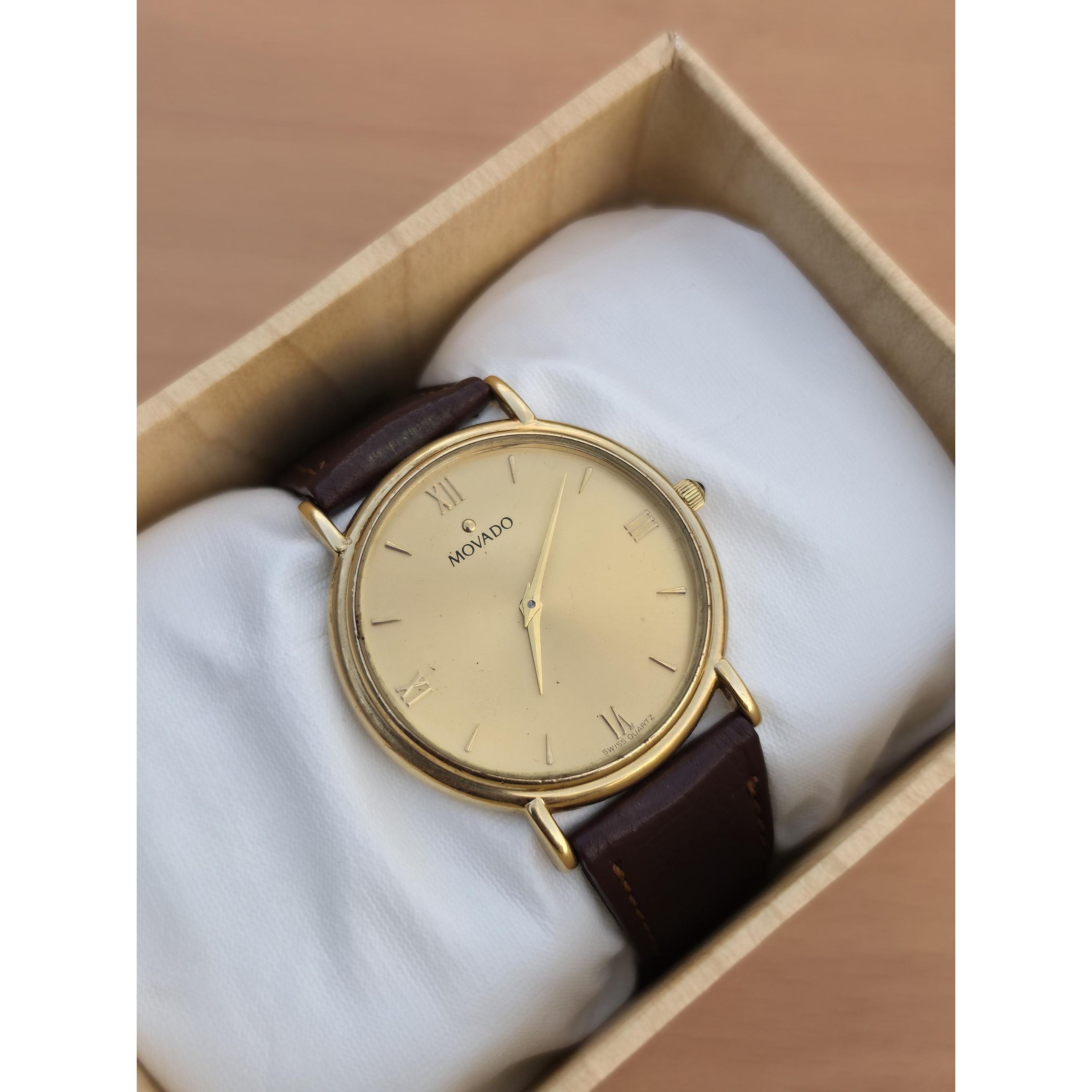 Vintage Movado Museum Watch Gold Champagne Classic Dress Quartz Roman Numeral — image 8 of 8